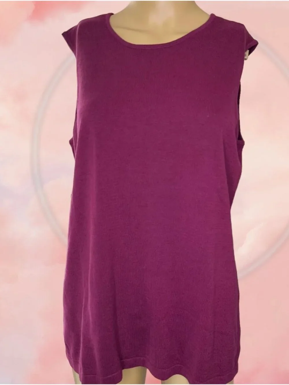Joan Rivers Matching Set Cardigan Sweater-Tank Top Knit Size L Stretch Burgundy